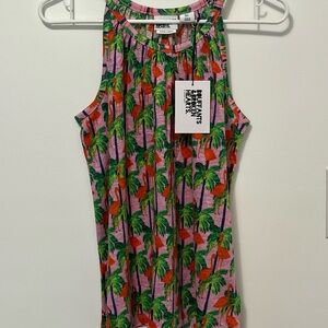 100% Linen colorful flamingo tank top